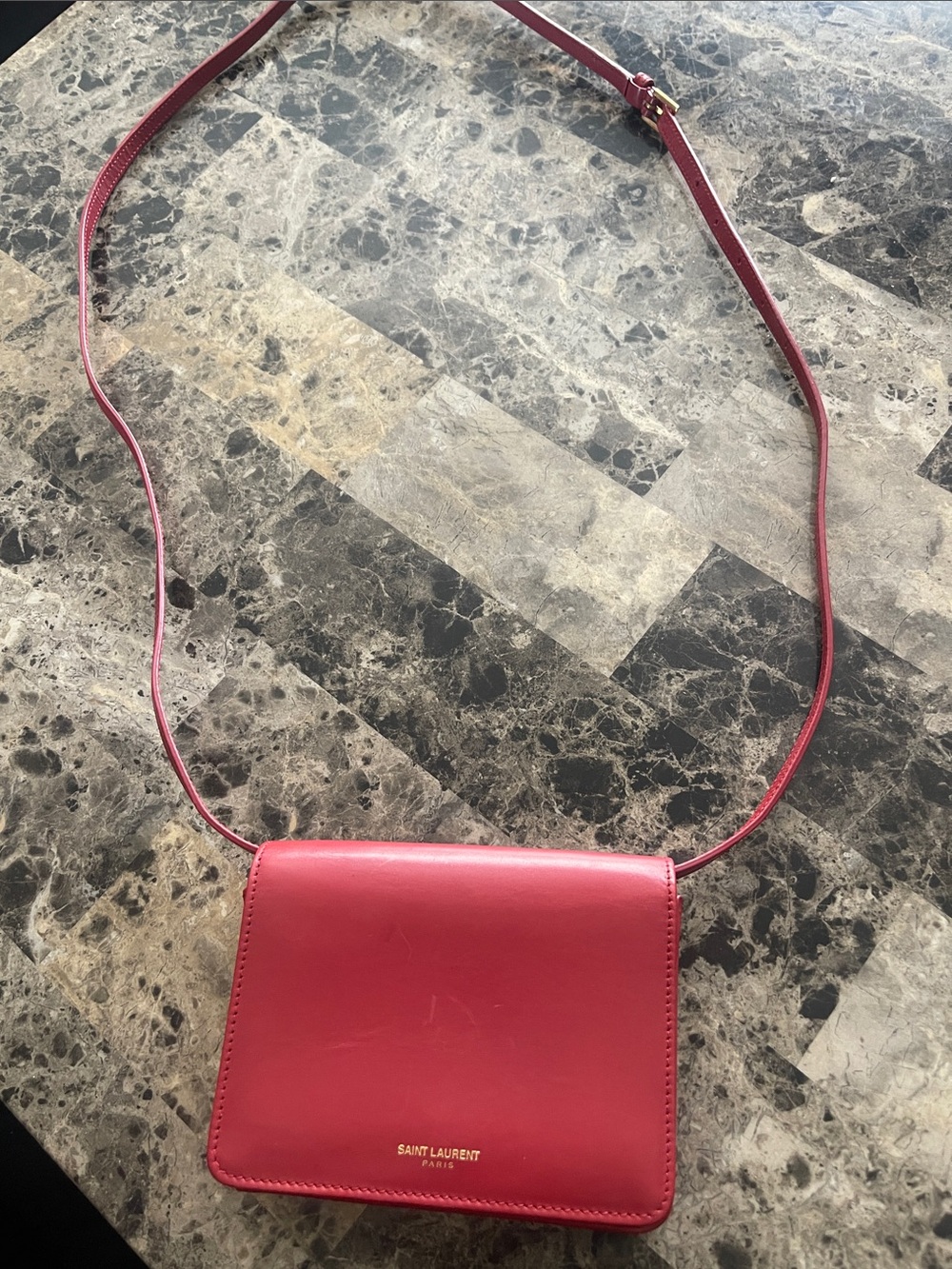 Saint Laurent Red Leather Crossbody Bag with Gold Logo